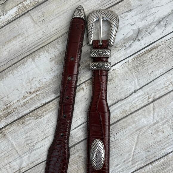 VTG Fossil Leather Conchos Belt 36” Brown Croc Embossed Western Boho Cowgirl - Picture 6 of 13